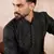 Men black silk blend solid woven design straight kurta with trouser