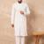 Men white viscose rayon solid embroidered straight kurta