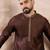 Men brown silk blend solid woven design straight kurta with trouser