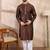 Men brown silk blend solid woven design straight kurta with trouser