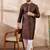 Men brown silk blend solid woven design straight kurta with trouser