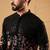 Men black georgette solid embroidered straight kurta