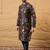 Men black silk blend solid embroidered straight kurta