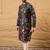 Men black silk blend solid embroidered straight kurta
