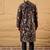 Men black silk blend solid embroidered straight kurta