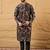 Men black silk blend solid embroidered straight kurta