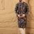 Men black silk blend solid embroidered straight kurta