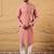 Men pink silk blend solid embroidered straight kurta