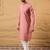 Men pink silk blend solid embroidered straight kurta