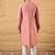 Men pink silk blend solid embroidered straight kurta