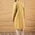 Men yellow silk blend solid embroidered straight kurta