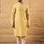 Men yellow silk blend solid embroidered straight kurta