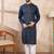Men blue silk blend geometric embroidered straight kurta with trouser
