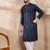 Men blue silk blend geometric embroidered straight kurta with trouser