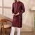 Men maroon silk blend solid woven design straight kurta with trouser