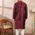 Men maroon silk blend solid woven design straight kurta with trouser