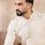 Men off white silk blend solid woven design straight kurta with trouser