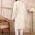 Men off white silk blend solid woven design straight kurta with trouser
