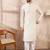 Men off white silk blend solid woven design straight kurta with trouser