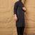 Mens black viscose rayon geometric embroidered chikankari straight kurta