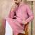 Men pink silk blend solid woven design straight kurta with trouser