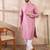 Men pink silk blend solid woven design straight kurta with trouser