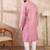 Men pink silk blend solid woven design straight kurta with trouser