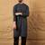 Men black viscose rayon abstract embroidered straight kurta