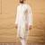 Men off white silk blend solid embroidered straight kurta