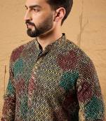 Men black viscose rayon geometric embroidered straight kurta
