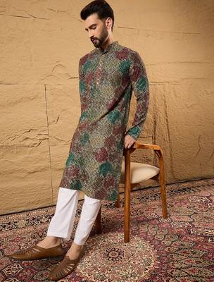 Men black viscose rayon geometric embroidered straight kurta 2