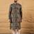 Men black viscose rayon geometric embroidered straight kurta