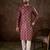 Men maroon silk blend chevron printed straight kurta with trouser
