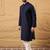 Men blue viscose rayon solid embroidered straight kurta