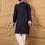 Men blue viscose rayon solid embroidered straight kurta