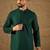 Men green viscose rayon solid embroidered straight kurta