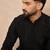 Men black viscose rayon solid embroidered straight kurta