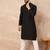 Men black viscose rayon solid embroidered straight kurta
