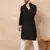 Men black viscose rayon solid embroidered straight kurta