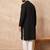 Men black viscose rayon solid embroidered straight kurta