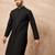 Men black viscose rayon solid embroidered straight kurta