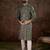 Men olive silk blend floral printed straight kurta with trouser