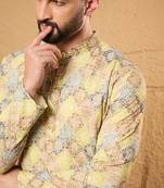 Men yellow viscose rayon bandhani embroidered straight kurta