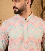 Men multi viscose rayon geometric embroidered straight kurta