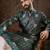 Men sea green silk blend ethnic motifs printed straight kurta with trouser