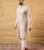 Men multi viscose rayon geometric embroidered straight kurta