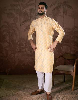 Men white silk blend ethnic motifs printed straight kurta with trouser 2