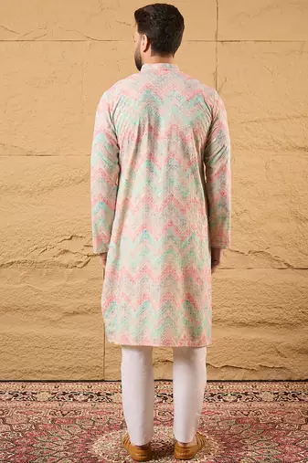 Men multi viscose rayon geometric embroidered straight kurta