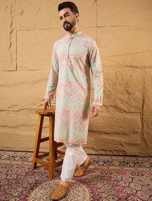 Men multi viscose rayon geometric embroidered straight kurta 5