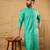 Men turquoise blue cotton solid embroidered straight kurta